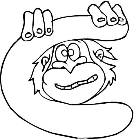 Letter C With Monkey Coloring Page